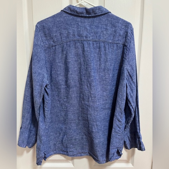 Foxcroft Women's 100% Linen Blue Button Down Long Sleeve Blouse Top Size XL - Picture 2 of 7
